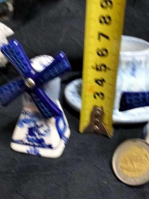 Salts -2 Delft Windmills Holland  fan blades move colour brilliant+Candle holder
