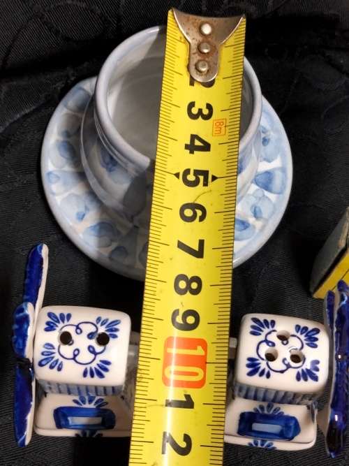 Salts -2 Delft Windmills Holland  fan blades move colour brilliant+Candle holder