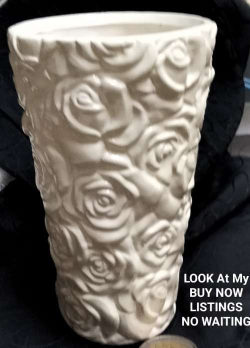 VASE-  ceramic ROSES Embossed covered in ROMANTIC roses LOOK At My BUY NO