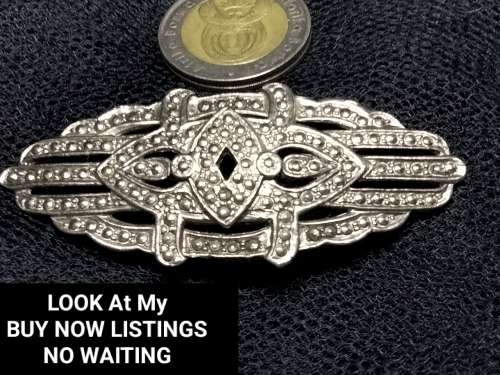 BROOCH Silver Tone metal style Of marcasite LOOK At My BUY NOW LISTINGS NO WAITING