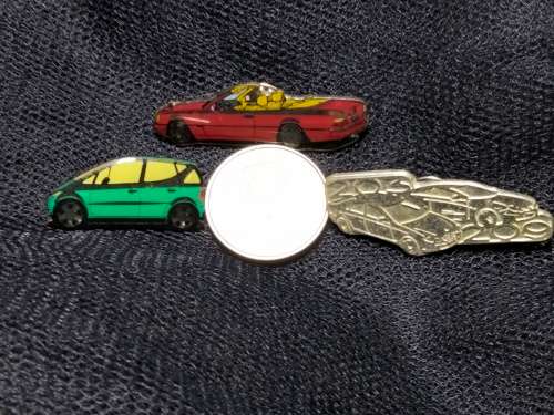 BROOCH Pins CARs 3 back of2 embossed mercedes emblem Silver tone LOOK At My BUY NOW items NO WAITING