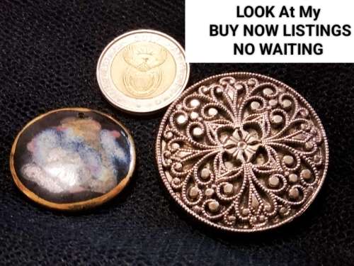 BROOCH 1 Silver Tone filigree style+1 Enamel top abstract Look at my Buy Now listings No Waiting