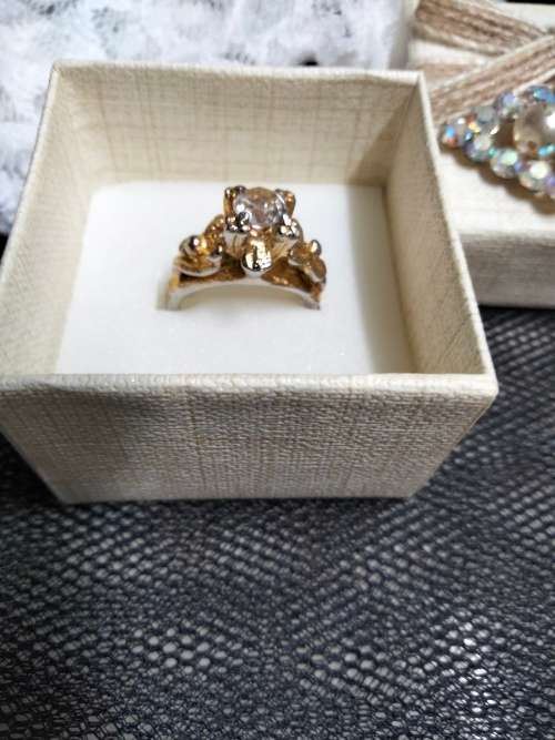 Dress RING- Faceted cut Glass gold plate LOOK at my Buy Now listings NO WAITING