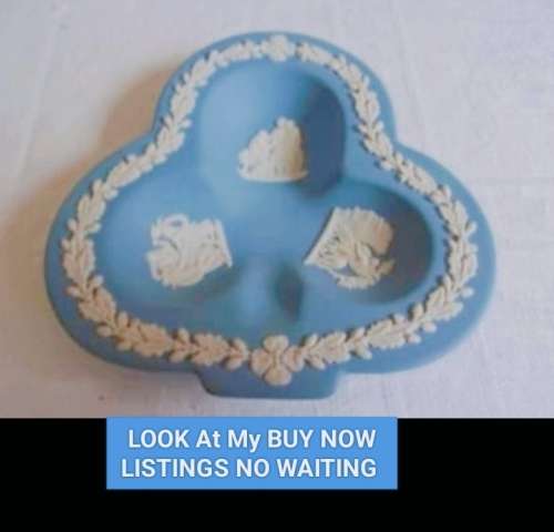 WEDGEWOOD Jasper dish Clover leaf*3 diff.Maiden GrVines white on blue*LOOK At My BUY NOW *NO WAITING
