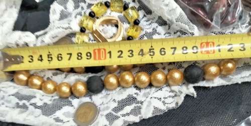 Necklace+Scarf+bracelet - beads black +Gold smaller*bracelet Acrylic br+Scarf holder gold tone metal