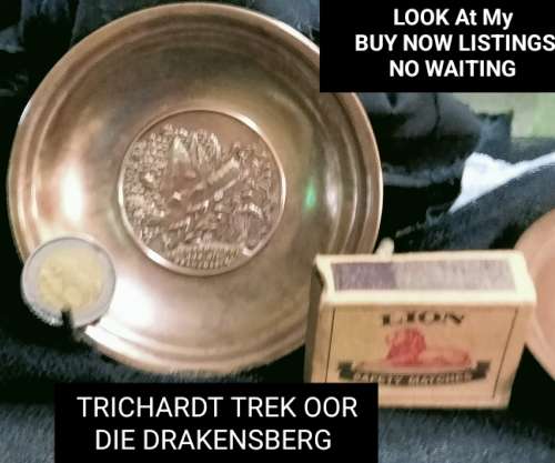 BRASS Pin tray Embossed TRICHARDT TREK OOR DIE DRAKENSBERG LOOK At My BUY NOW Items NO WAITING