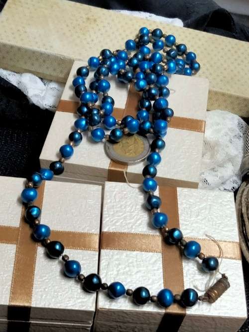 NECKLACE acrylic Blue beads spacer Small gold bead LOOK At My BUY NOW ITEMS NO WAITING