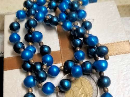 NECKLACE acrylic Blue beads spacer Small gold bead LOOK At My BUY NOW ITEMS NO WAITING