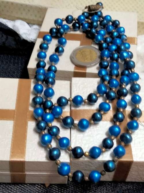 NECKLACE acrylic Blue beads spacer Small gold bead LOOK At My BUY NOW ITEMS NO WAITING