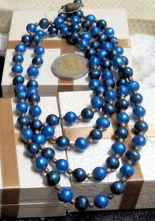NECKLACE acrylic Blue beads spacer Small gold bead LOOK At My BUY NOW ITEMS NO WAITING