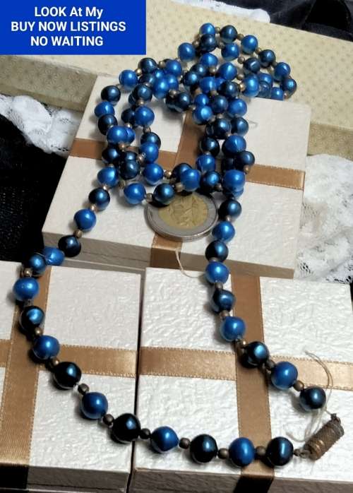 NECKLACE acrylic Blue beads spacer Small gold bead LOOK At My BUY NOW ITEMS NO WAITING
