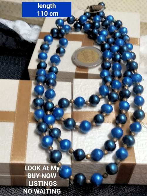 NECKLACE acrylic Blue beads spacer Small gold bead LOOK At My BUY NOW ITEMS NO WAITING