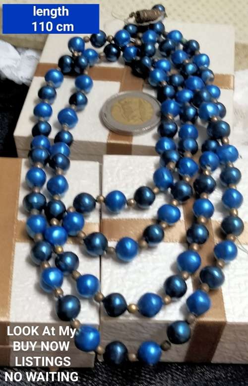 NECKLACE acrylic Blue beads spacer Small gold bead LOOK At My BUY NOW ITEMS NO WAITING