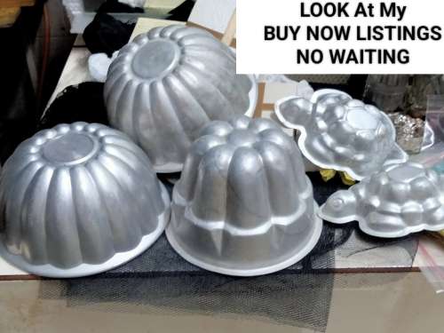 5 JELLY Moulds VTG  Aluminium or mousse or Kitchen wall decorLOOK at My BUY NOW items NO WAITING