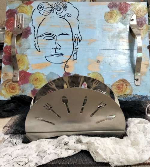 Wood TRAY Arty shabby chicCutleryServiette holder cutlery designLOOK At My BUY NOW NO WAITING