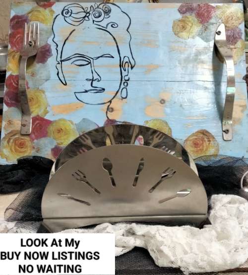 Wood TRAY Arty shabby chicCutleryServiette holder cutlery designLOOK At My BUY NOW NO WAITING