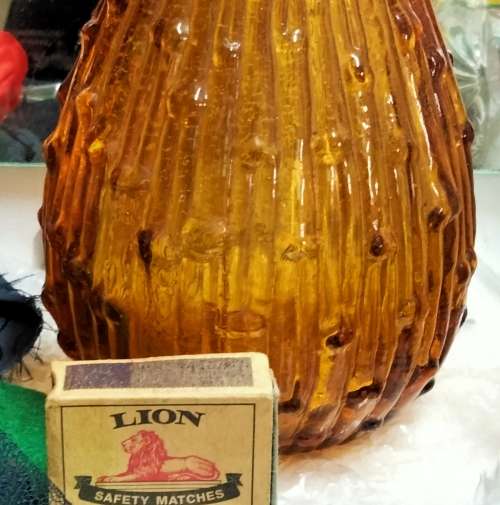 EMPOLI amber  drip wax Genie Bottle Italian Art Glass No Stopper look at my Buy Now No Waiting