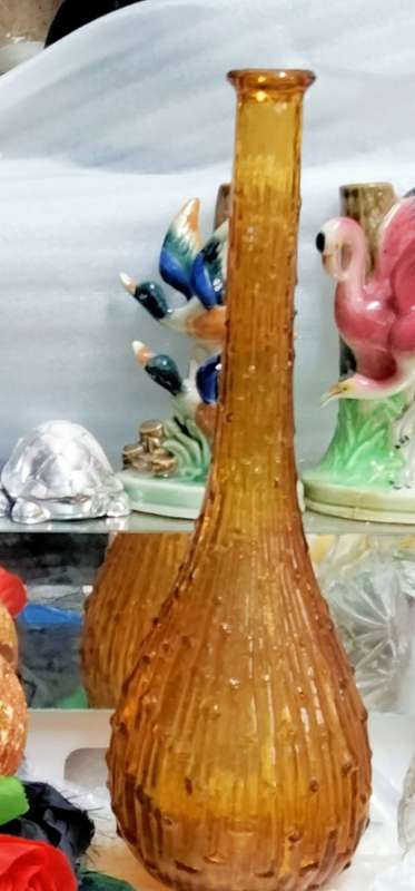 EMPOLI amber  drip wax Genie Bottle Italian Art Glass No Stopper look at my Buy Now No Waiting