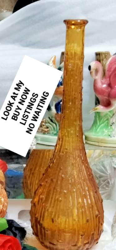 EMPOLI amber  drip wax Genie Bottle Italian Art Glass No Stopper look at my Buy Now No Waiting