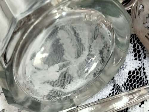 Bevelled clear Glass Sugar Sifter + plated Lid from England