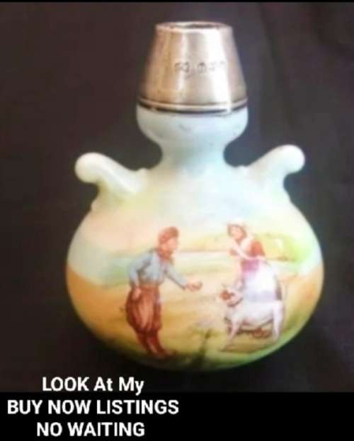 1917 Charles May STERLING Silver Neck collar porcelain Bud VASE LOOK at My BUY NOW items NO WAITING