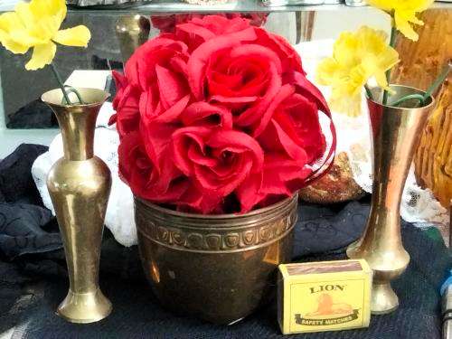 3 items 1BRASS VASE embossed  SCOTISH  ART &CRAFTS BROAD REPOUSSE DECOR TOP+2 Modern thin Vases
