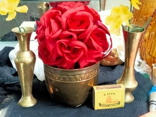 3 items 1BRASS VASE embossed  SCOTISH  ART &CRAFTS BROAD REPOUSSE DECOR TOP+2 Modern thin Vases