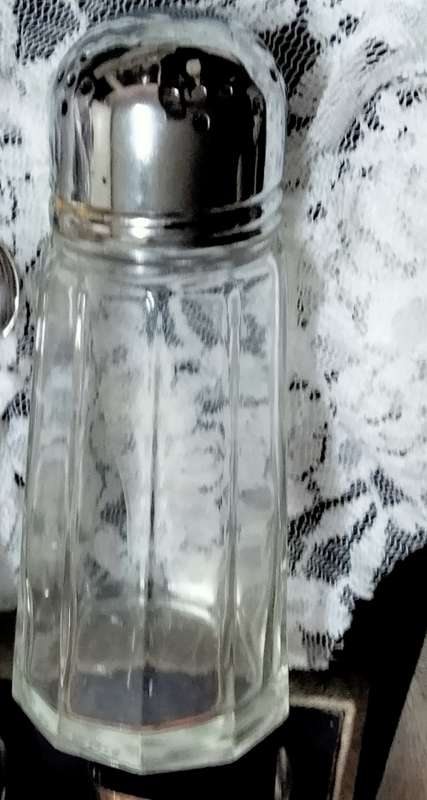 Bevelled clear Glass Sugar Sifter + plated Lid from England