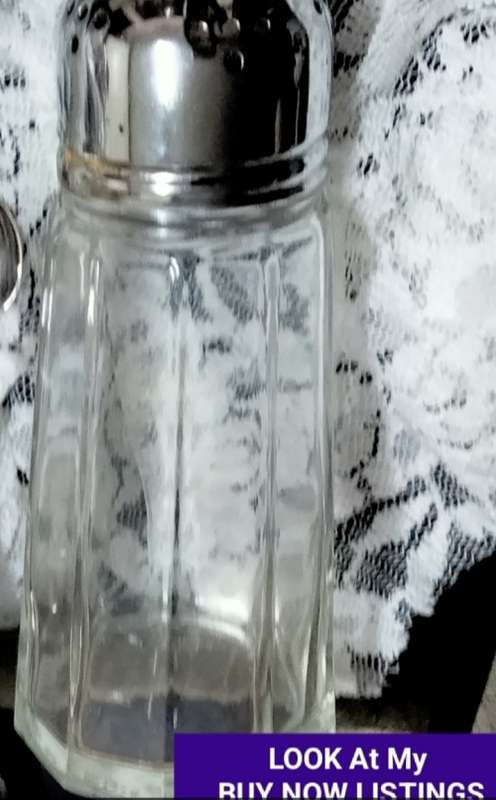Bevelled clear Glass Sugar Sifter + plated Lid from England
