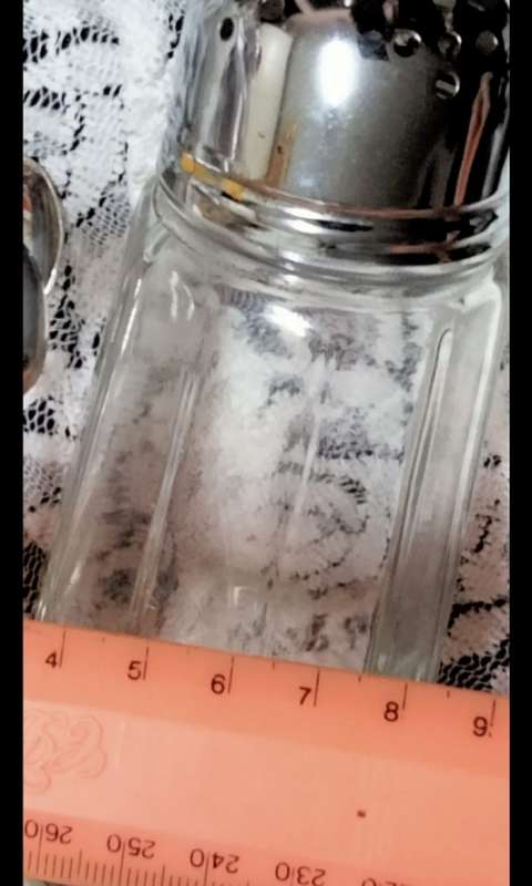 Bevelled clear Glass Sugar Sifter + plated Lid from England