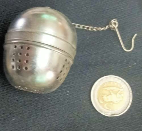 Tea Strainer Infuser Ball shape has chain + hook to hang EPNS plate Look at my Buy Now listings No W