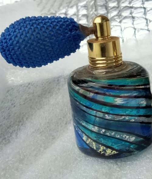 Cobolt  silver swirl pattern ART Glass  Perfume bottle + pump  Hand made Venetian