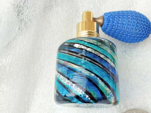 Cobolt  silver swirl pattern ART Glass  Perfume bottle + pump  Hand made Venetian