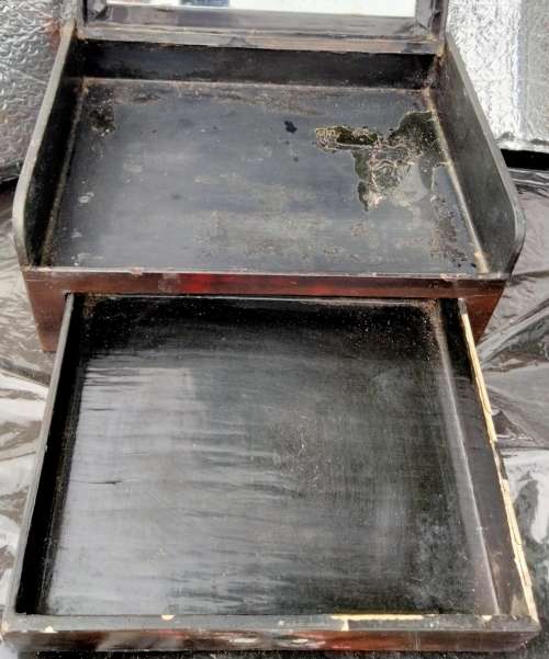 ORIENTAL Trinket box hinged lid*Mirror*draw*Inlaid Mother of Pearl Butterflys* Distressed
