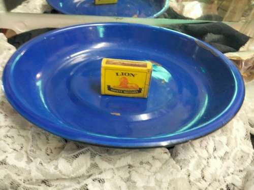 Vintages ENAMEL Dish cobolt blue has some depth Look at my Buy Now listings No Waiting