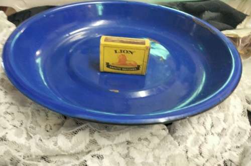 Vintages ENAMEL Dish cobolt blue has some depth Look at my Buy Now listings No Waiting