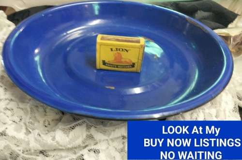Vintages ENAMEL Dish cobolt blue has some depth Look at my Buy Now listings No Waiting