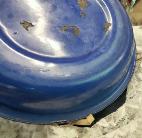 Vintages ENAMEL Dish cobolt blue has some depth Look at my Buy Now listings No Waiting