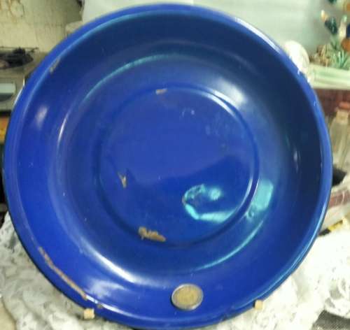 Vintages ENAMEL Dish cobolt blue has some depth Look at my Buy Now listings No Waiting