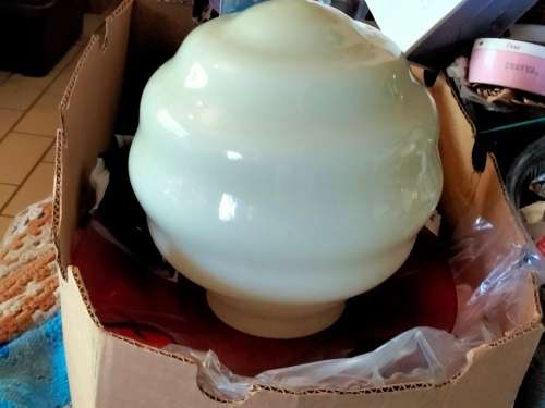 Lamp shade large OPALINE Art Deco Step 4 ring white cased