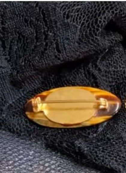 brooch TIGER Eye semi precious gemstone  Gold tone metal look at my Buy Now NO WAITING