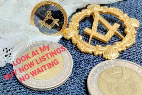 MASONIC PENDANT gold Tone metal + only 1 cuff link LOOK At My BUY NOW Items NO WAITING