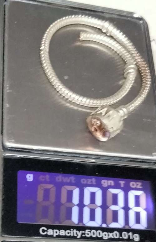 Sterling SILVER 925 PANDORA Bracelet catch working Note small rod missing so can't close
