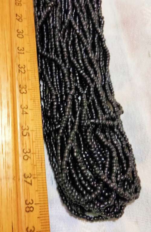 Necklace - IMPRESSIVE BIB 6 strands black glass beads + metal rondel extension silver tone metal
