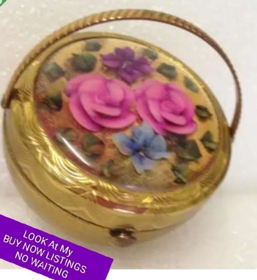 KIGU Basket Bouquet Compact reverse Floral Lucite Brass Repousse Engine turned For Extreme Collector
