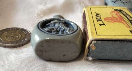 Rare A`boarische Pris Snuff German Salt Glaze Blue Bottle + Cork Small