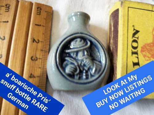 Rare A`boarische Pris Snuff German Salt Glaze Blue Bottle + Cork Small