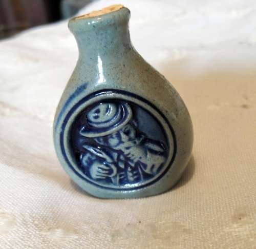 Rare A`boarische Pris Snuff German Salt Glaze Blue Bottle + Cork Small