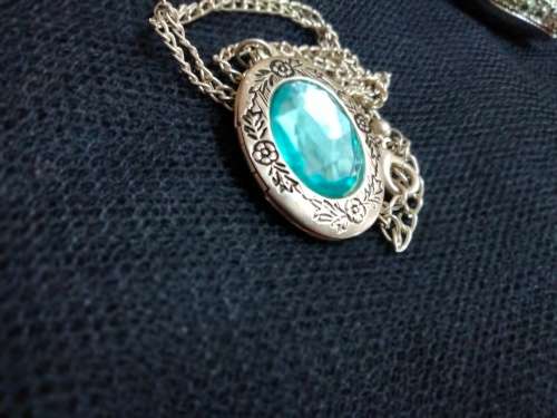 Locket double side catch OK  blue Topaz glass Chain Necklace Look at my Buy Now listings No Waiting