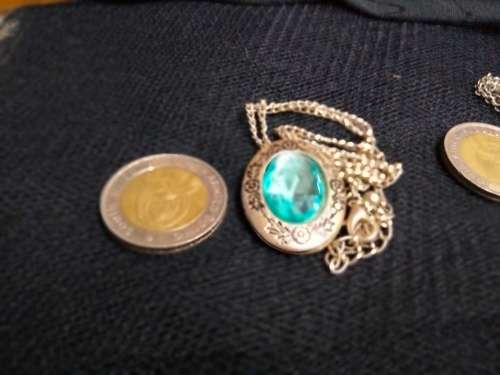 Locket double side catch OK  blue Topaz glass Chain Necklace Look at my Buy Now listings No Waiting